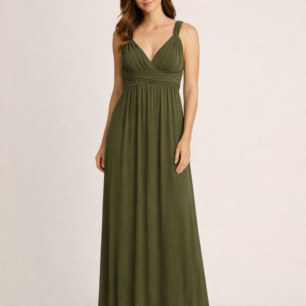 The Limited Olive Green Maxi Dress Empire Waist Sleeveless Stretch Small 56”L